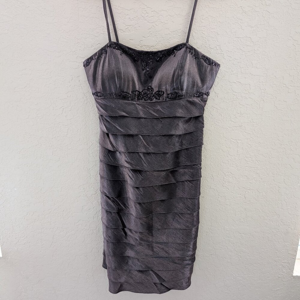 Vintage Alex Evenings Petite Metallic Formal Prom Dress Ruffles Beaded Y2K 90s